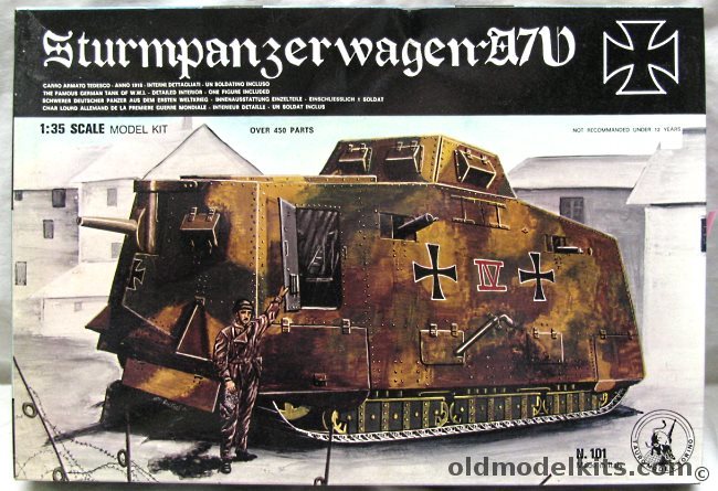 Tauro Model 1/35 Sturmpanzerwagen A7V - World War I Tank Kit with Detailed Interior, 101 plastic model kit